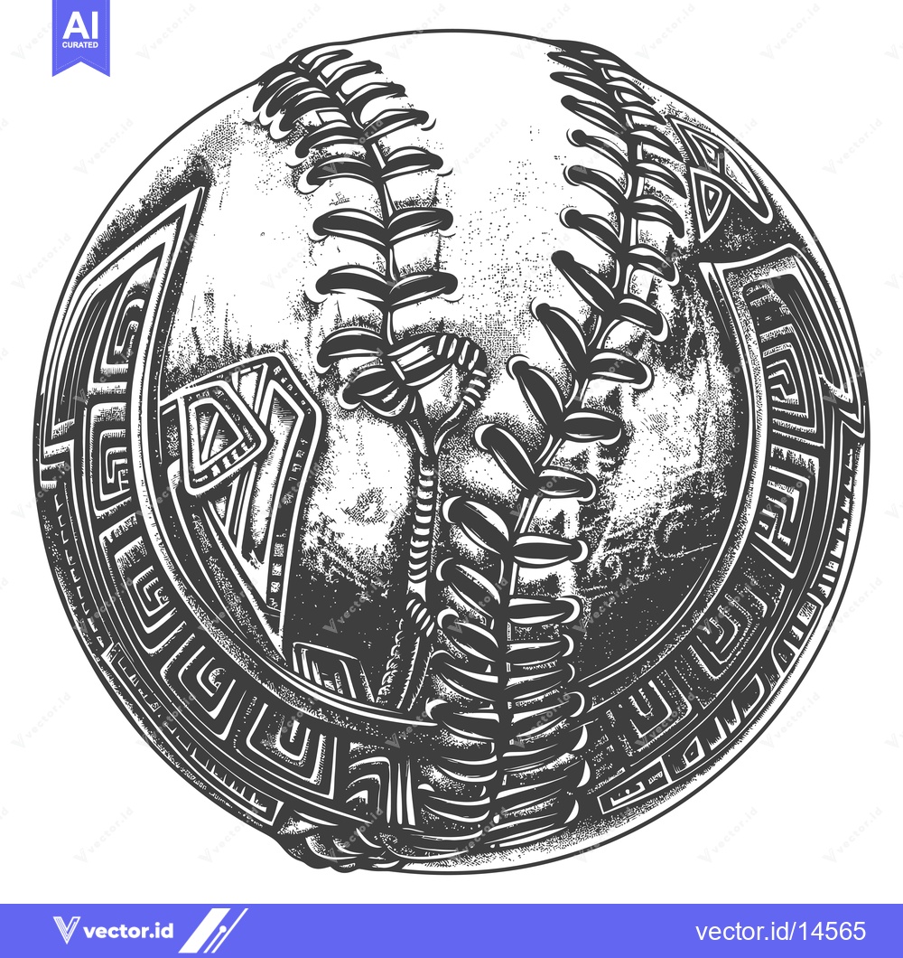 Premium Vector dari A Detailed Engraved Illustration of a Baseball with a Decorative Geome