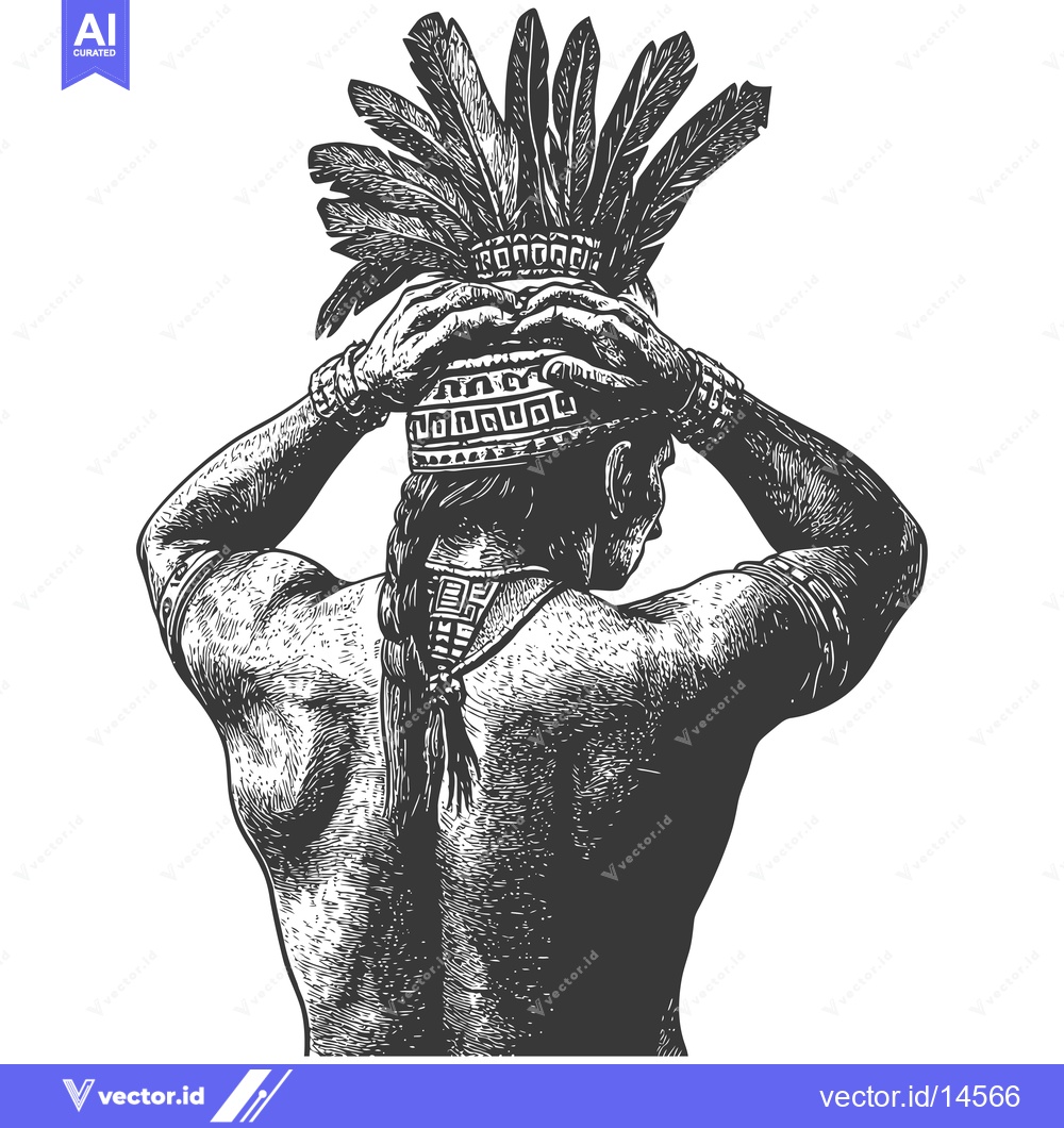 Premium Vector of A Detailed Engraving of a Native American Man with a Feather Headdress
