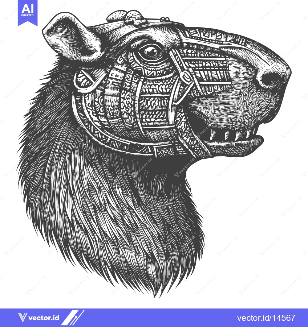 Premium Vector dari A Detailed Engraving of a Steampunk Capybara Head