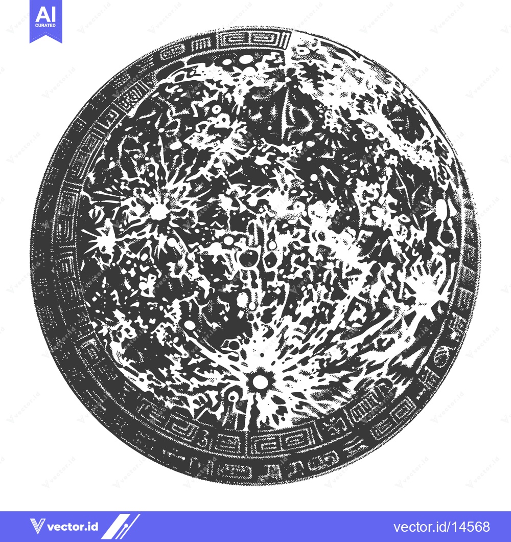 Premium Vector of A detailed, graphic representation of the moon with stylized craters a