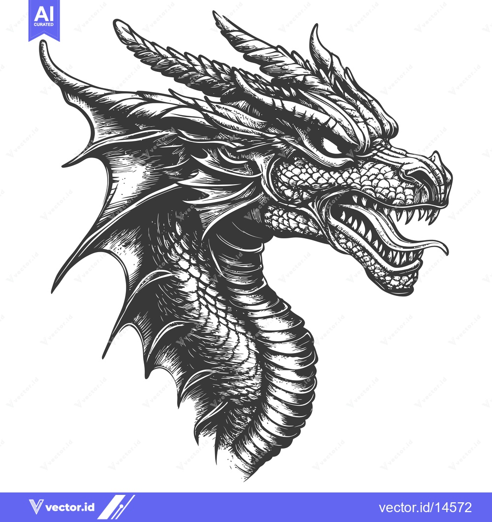 Premium Vector of A Detailed Hand-Drawn Illustration of a Dragon's Head