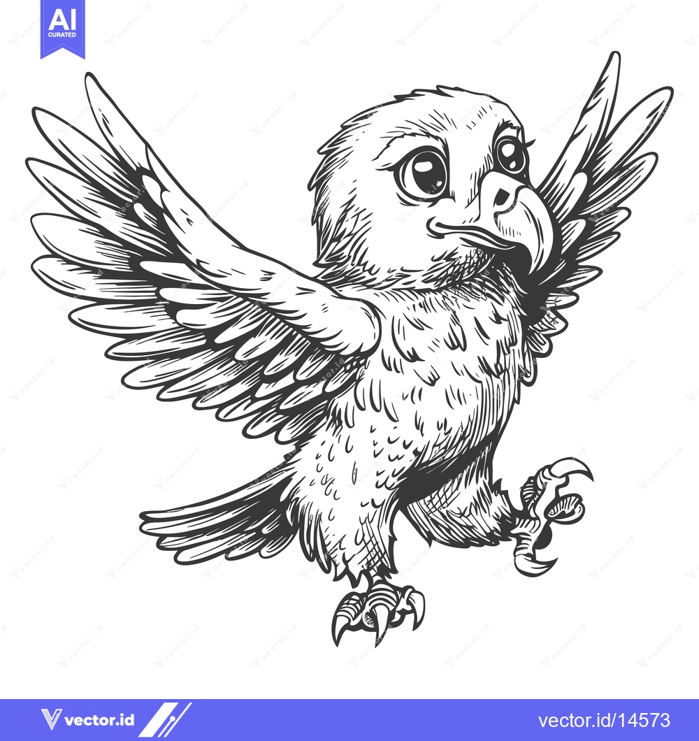 Premium Vector of A Detailed Hand-Drawn Illustration of a Flying Bird with Open Wings an