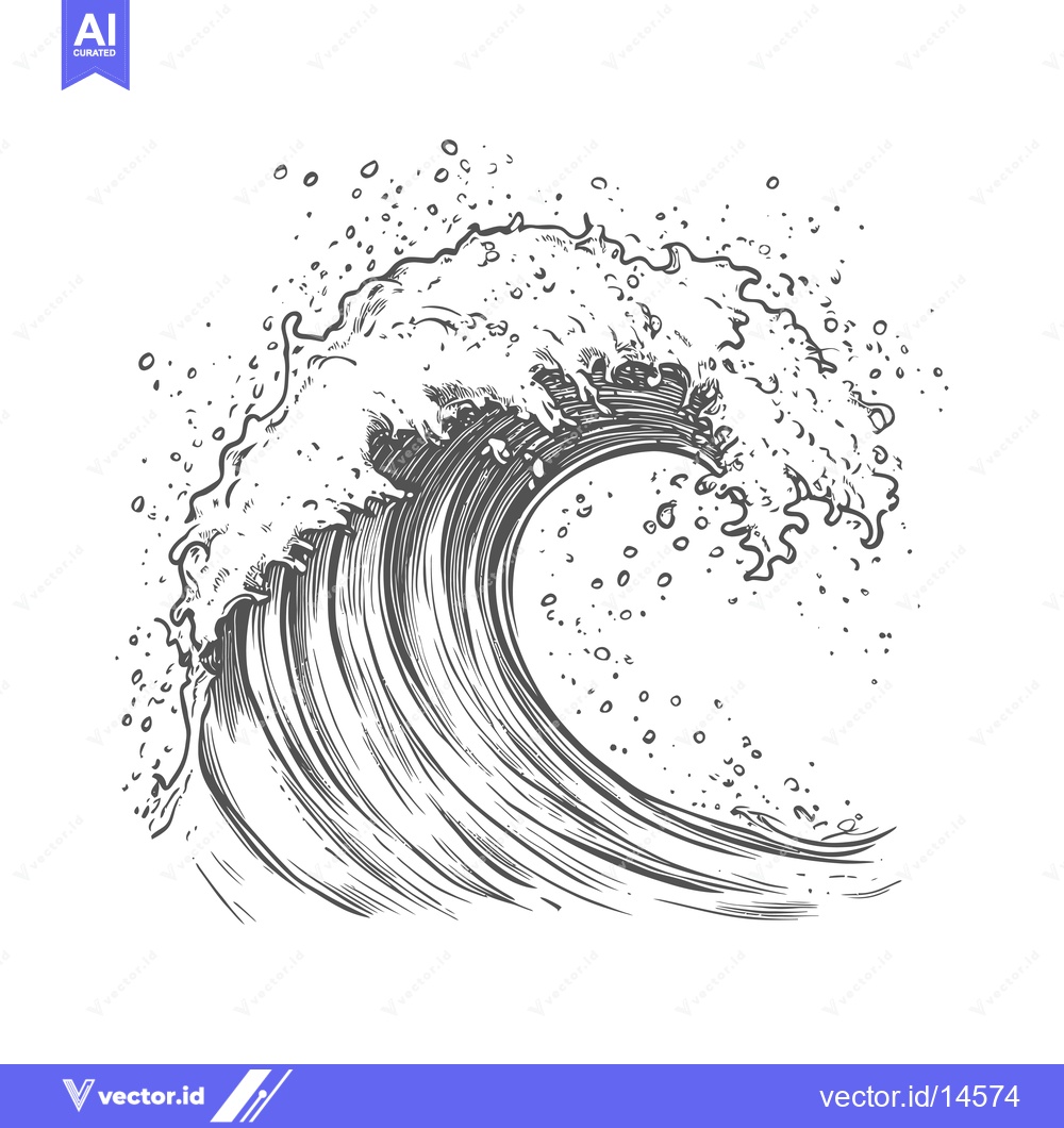 Premium Vector dari A Detailed Hand-Drawn Illustration of a Large Ocean Wave