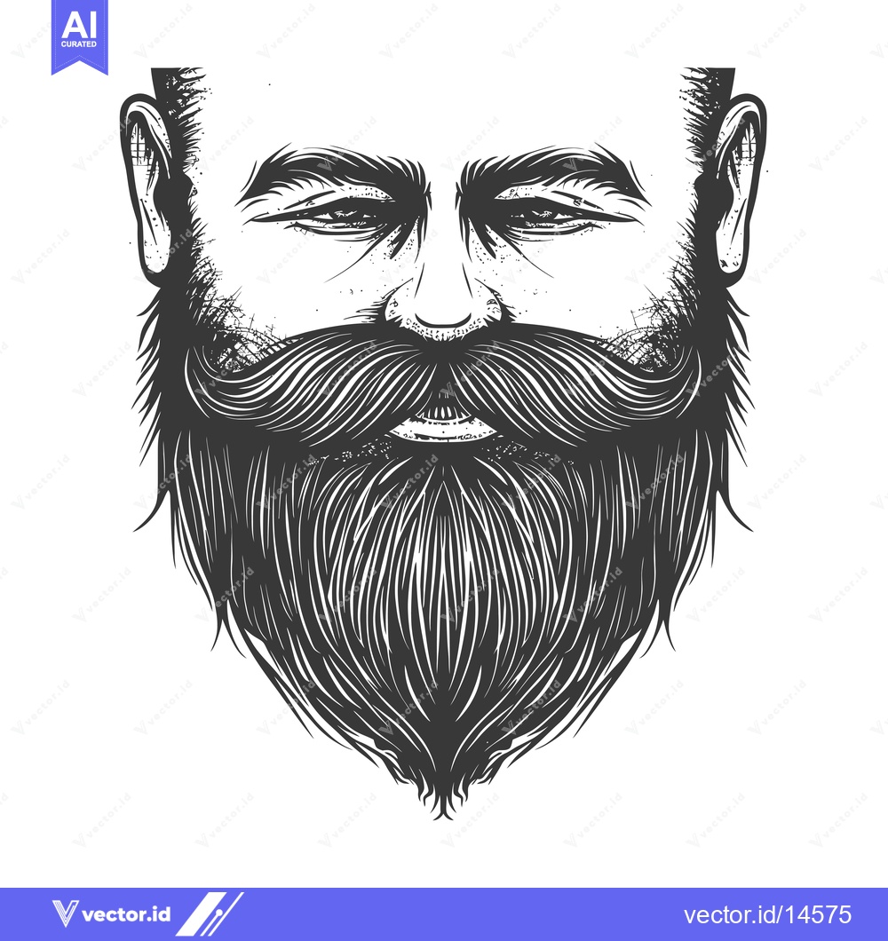 Premium Vector of A Detailed Hand-Drawn Illustration of a Man with a Long Beard and Must