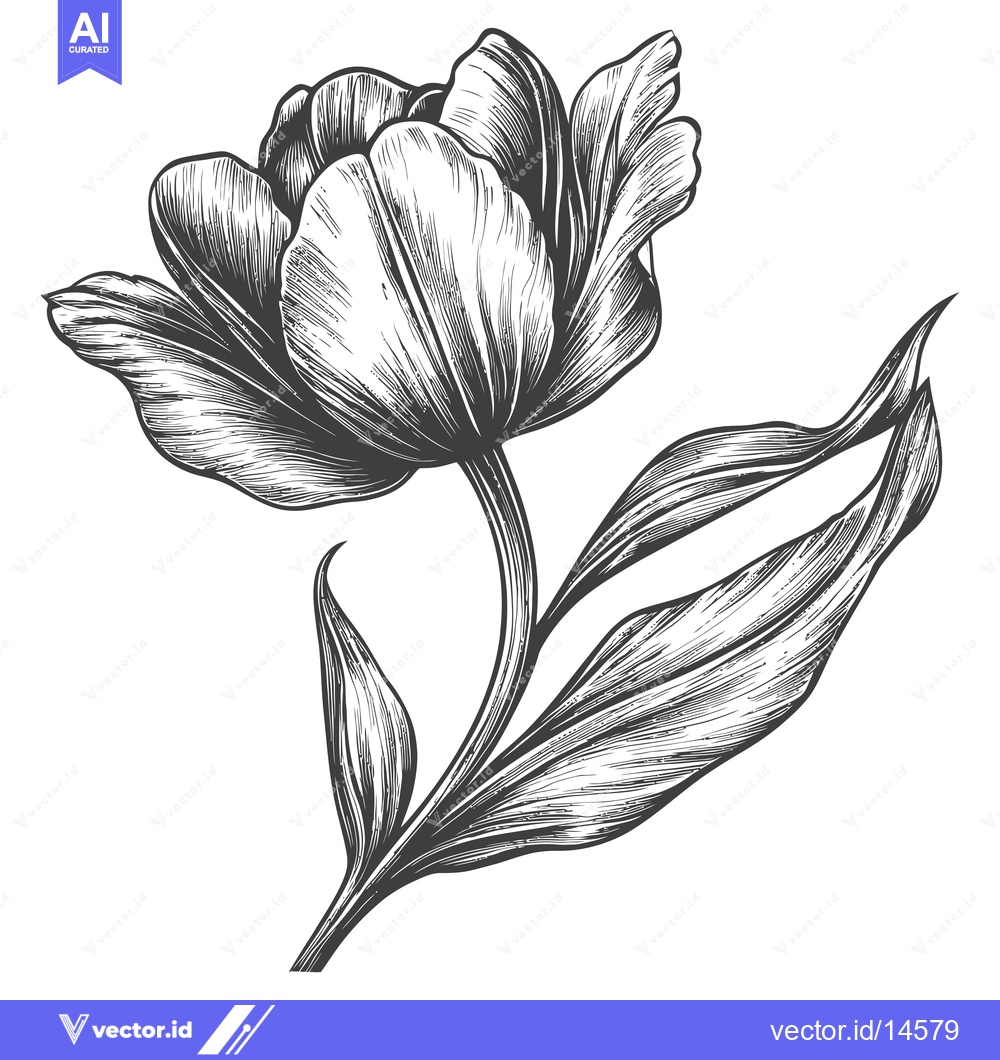 Premium Vector of A Detailed Hand-Drawn Illustration of a Single Tulip
