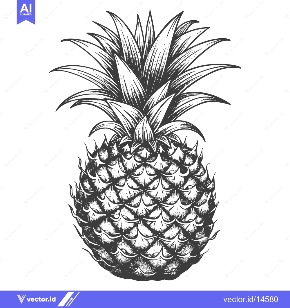 Premium Vector of A Detailed Hand Drawn Illustration of a Whole Pineapple