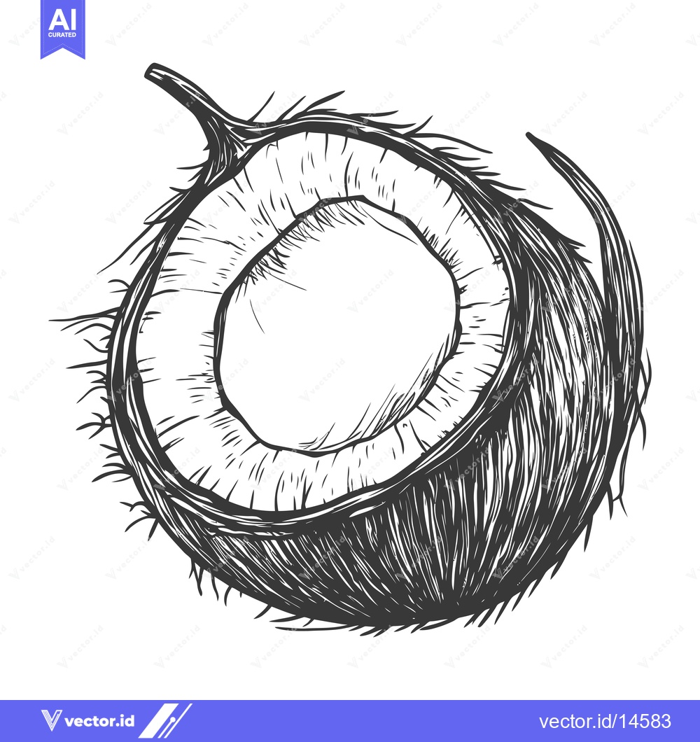 Premium Vector of A Detailed Hand-Drawn Sketch of a Halved Coconut