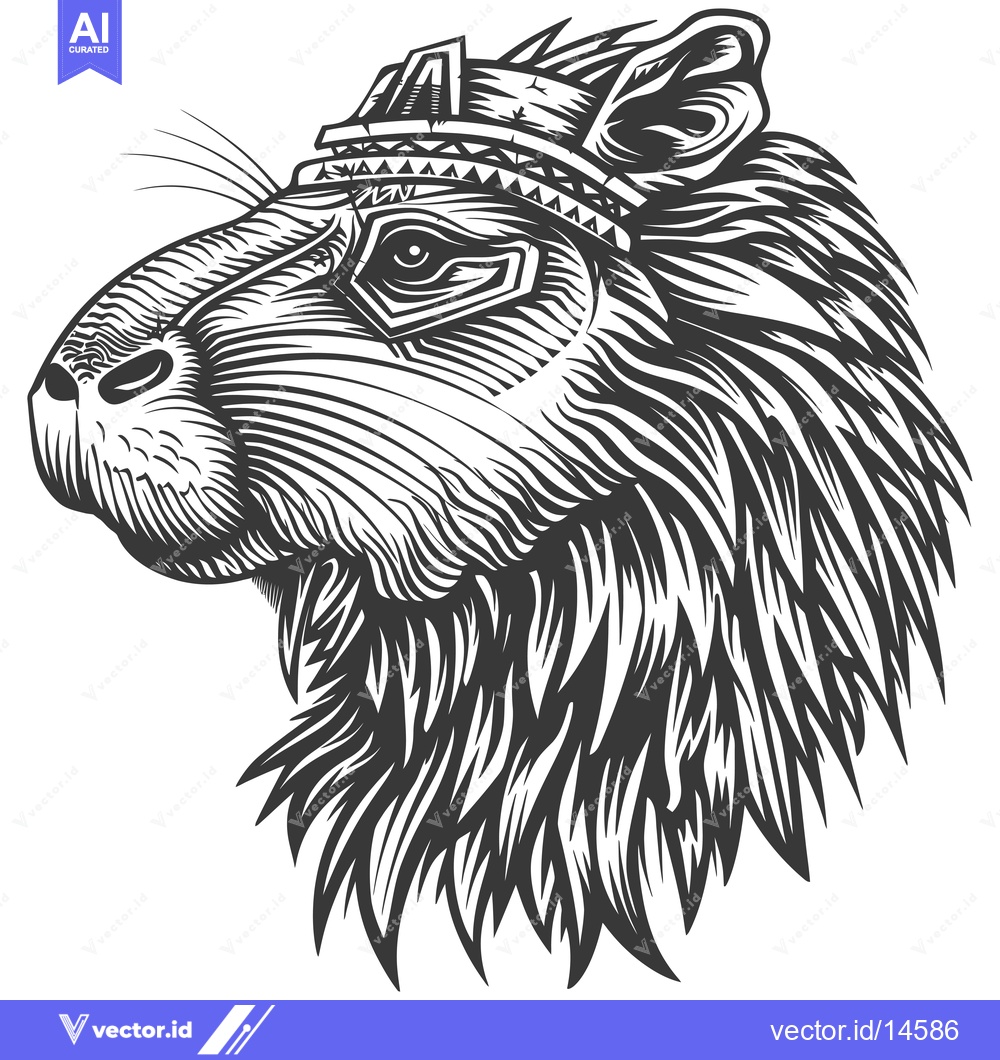 Premium Vector dari A Detailed Illustration of a Capybara Head Wearing a Tribal Crown