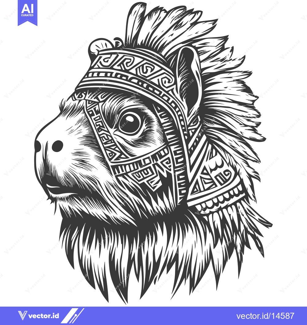 Premium Vector dari A Detailed Illustration of a Capybara Wearing a Native American Headdr