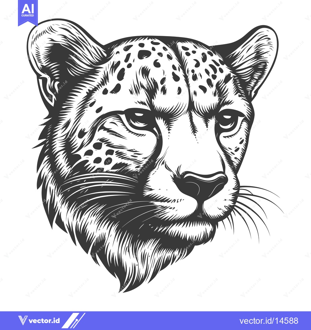 Premium Vector dari A Detailed Illustration of a Cheetah's Head in Black and White