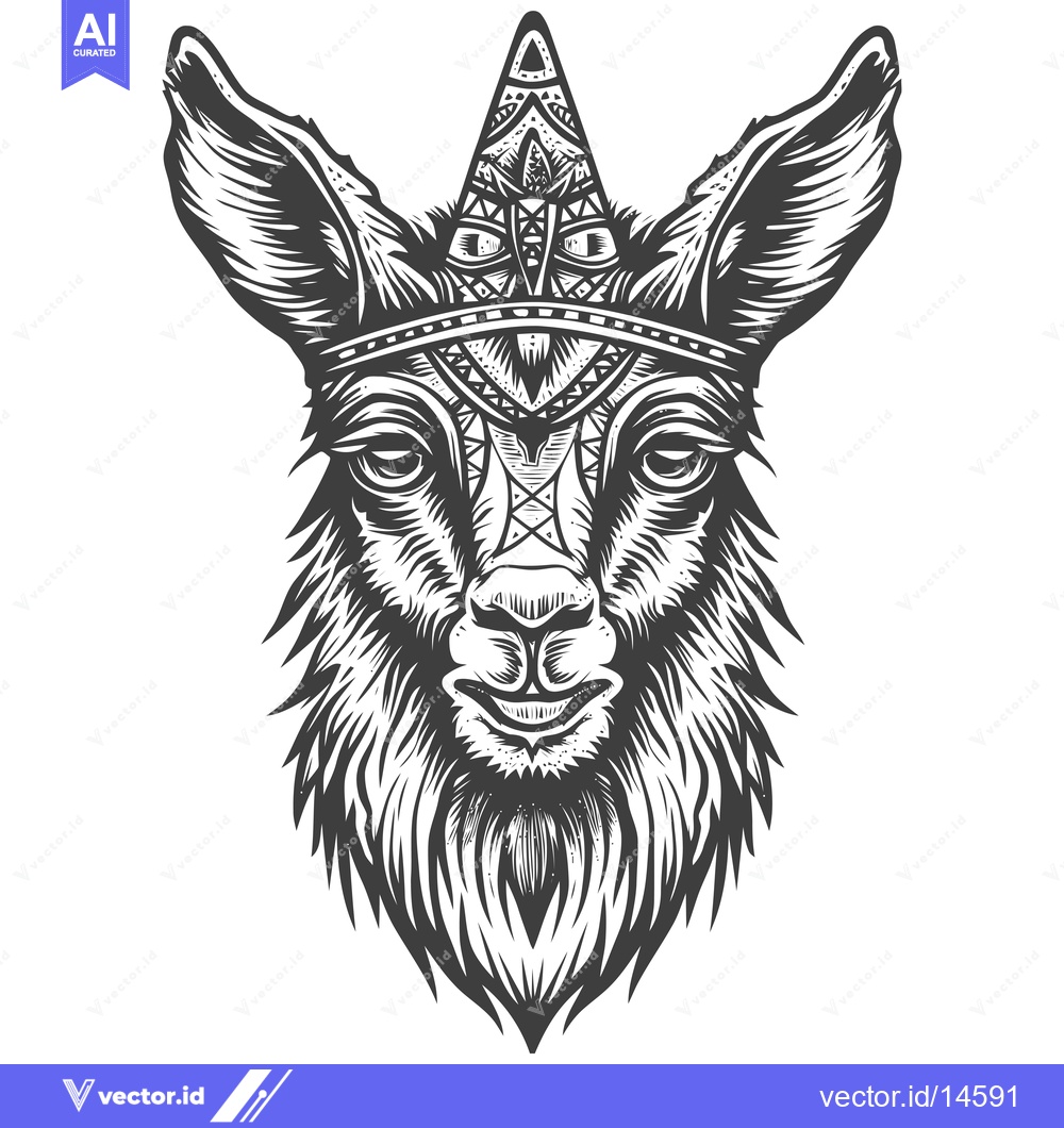 Premium Vector dari A Detailed Illustration of a Deer's Head with a Geometric Pattern