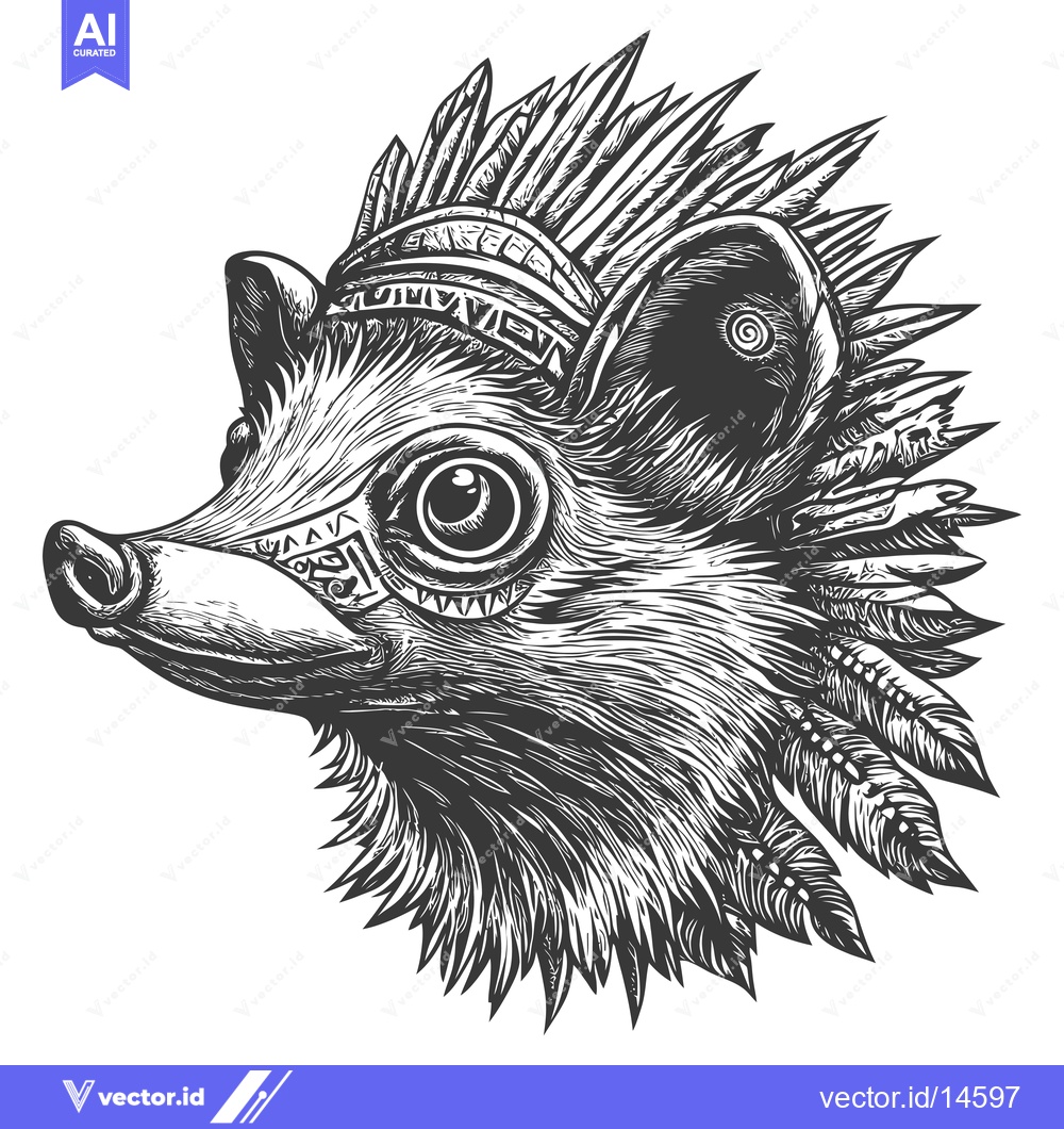 Premium Vector dari A Detailed Illustration of a Hedgehog Wearing a Feather Headdress