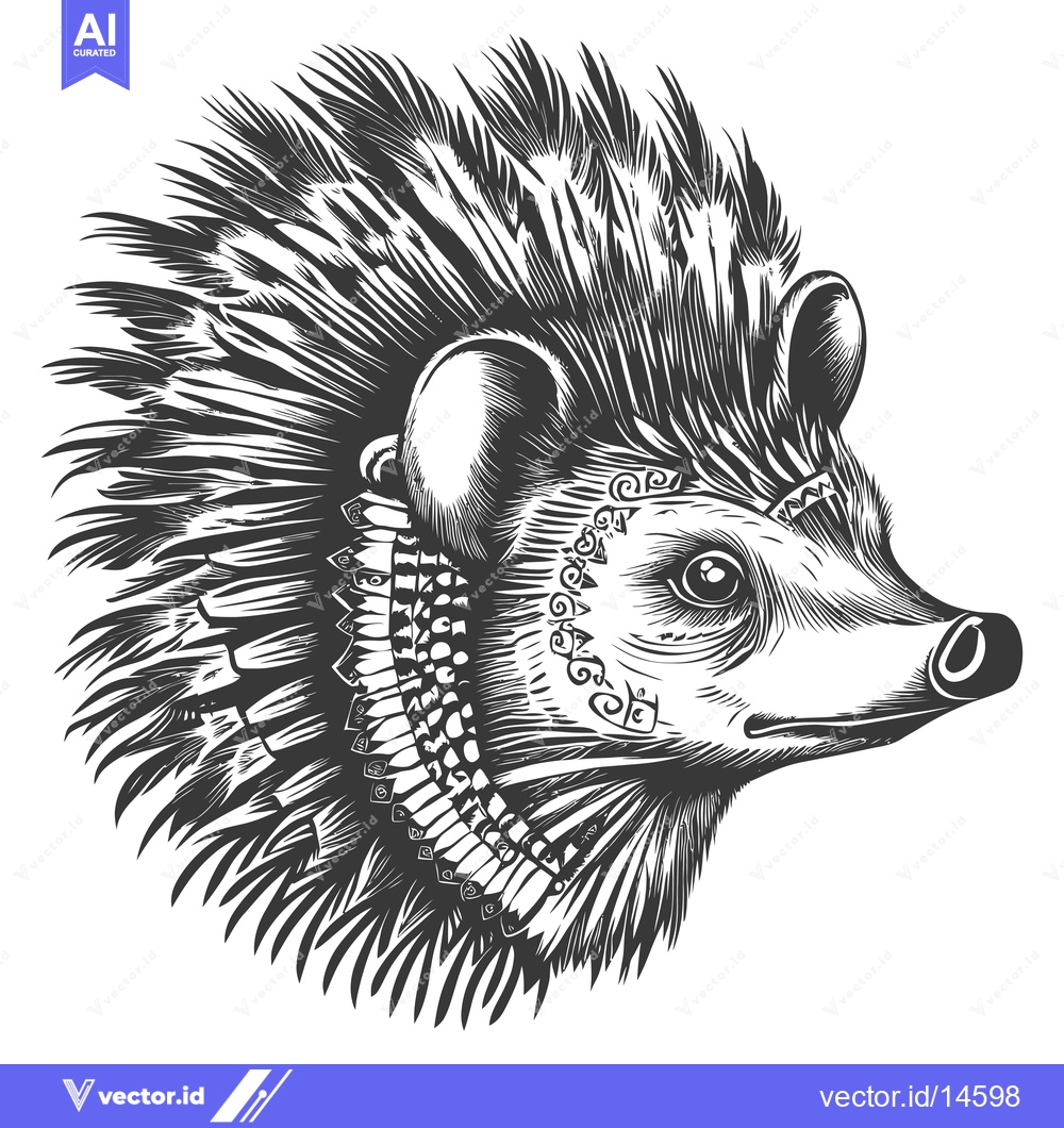 Premium Vector of A Detailed Illustration of a Hedgehog with Feathers Around Its Neck