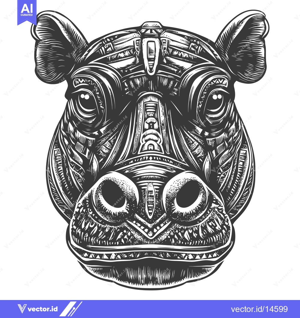 Premium Vector dari A Detailed Illustration of a Hippopotamus Head