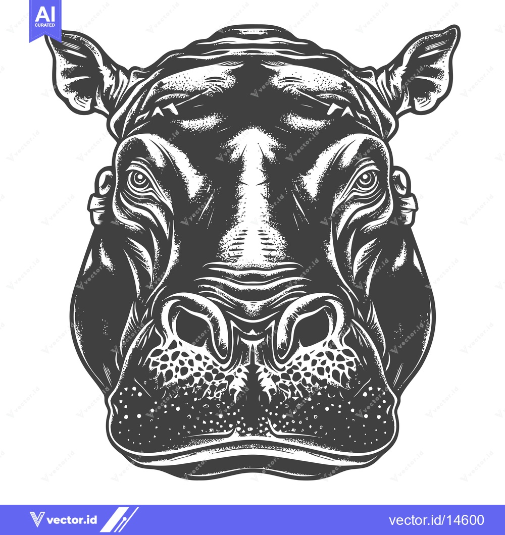Premium Vector of A Detailed Illustration of a Hippopotamus's Face