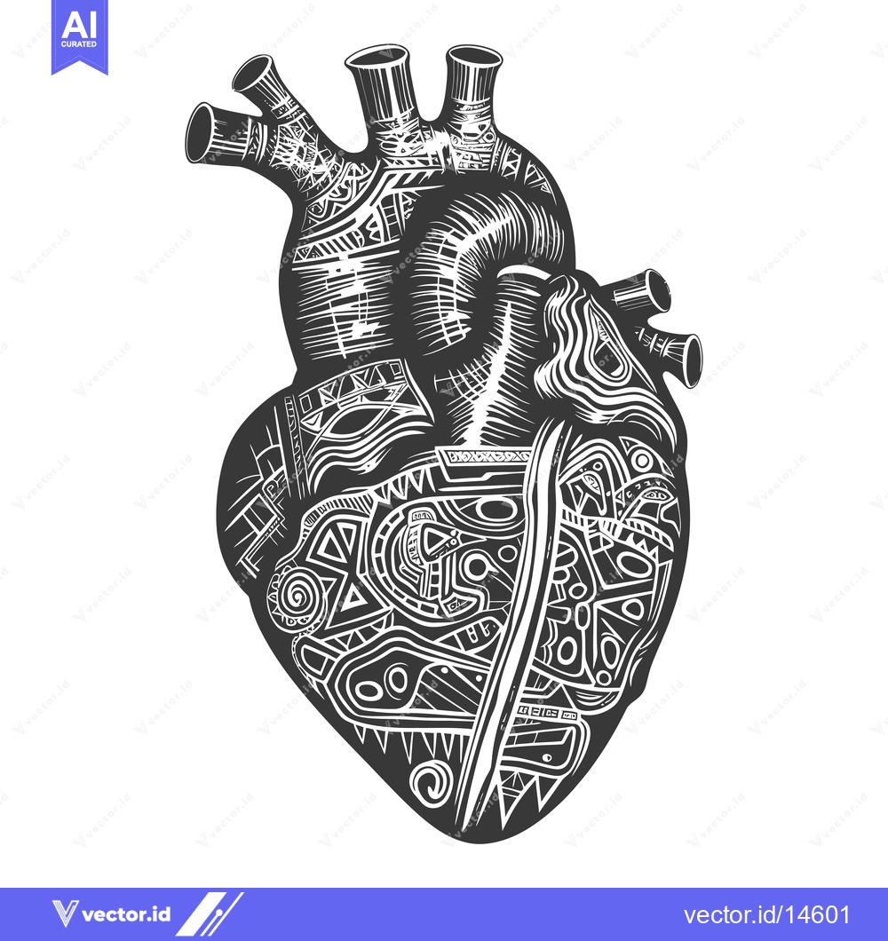 Premium Vector of A Detailed Illustration of a Human Heart with Tribal Motifs