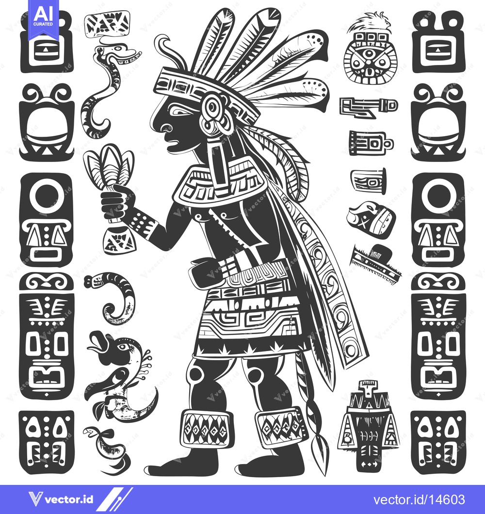 Premium Vector of A Detailed Illustration of a Mayan Figure with Ornaments