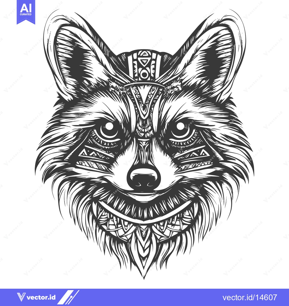 Premium Vector of A Detailed Illustration of a Raccoon's Head with Tribal Patterns