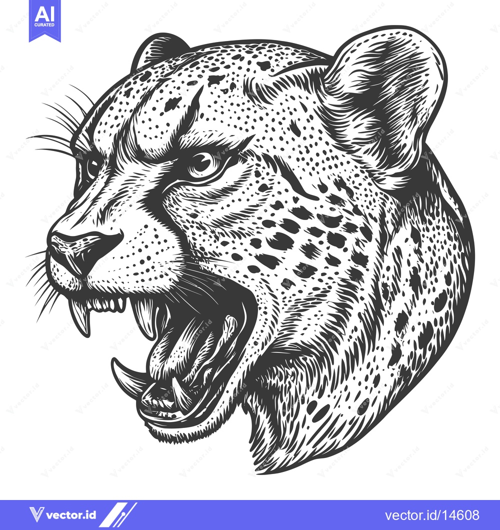 Premium Vector of A Detailed Illustration of a Roaring Cheetah's Head