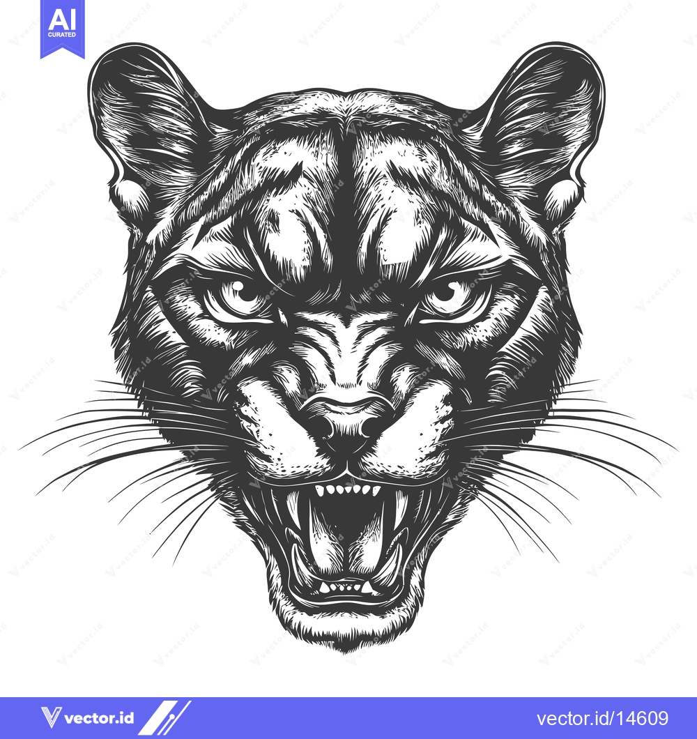 Premium Vector dari A Detailed Illustration of a Roaring Cougar's Head