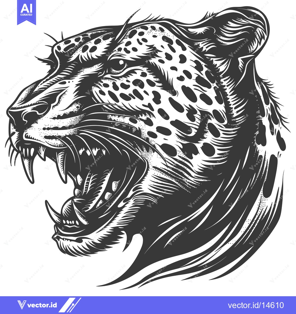 Premium Vector dari A Detailed Illustration of a Roaring Leopard's Head