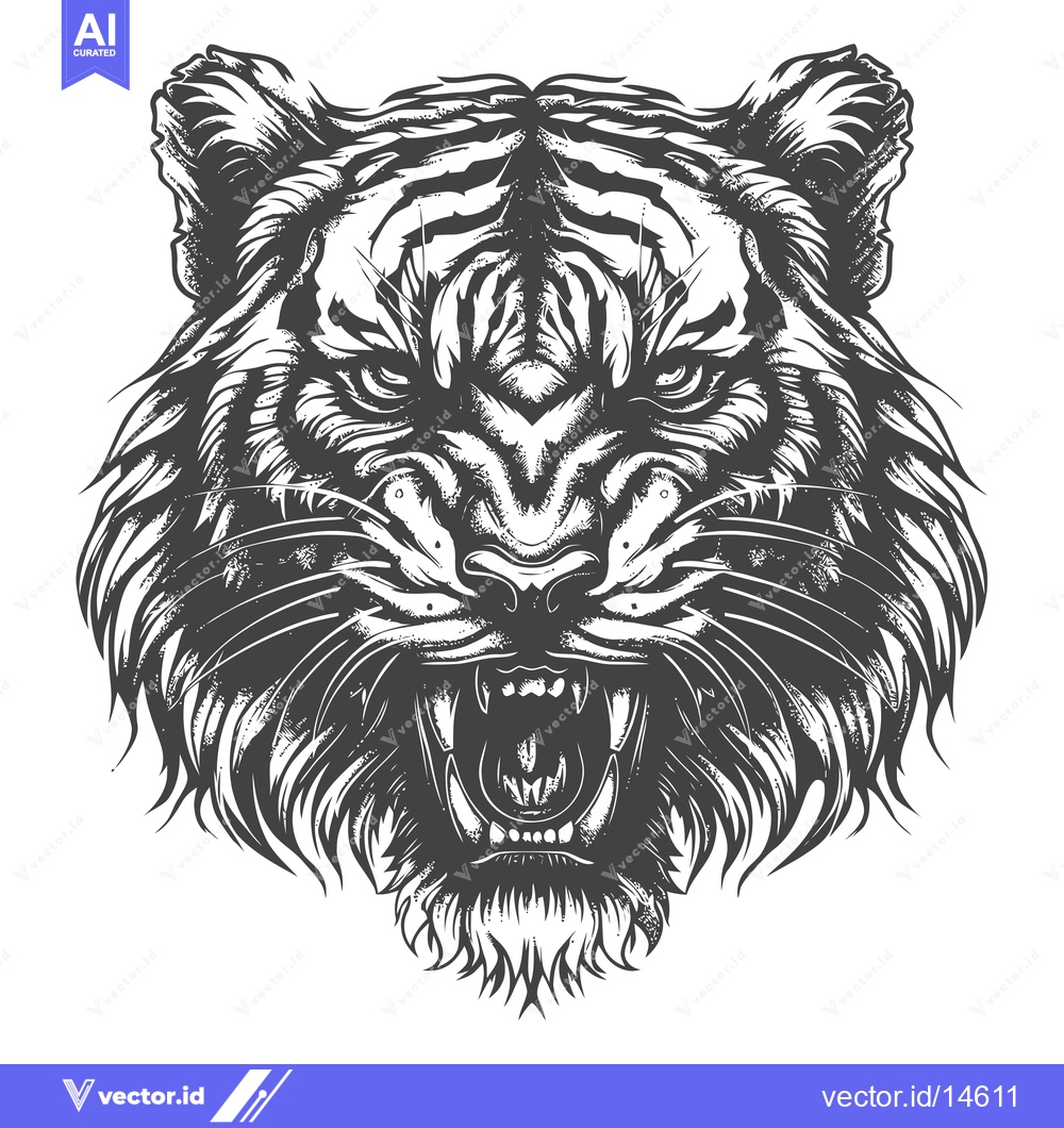 Premium Vector dari A Detailed Illustration of a Roaring Tiger's Head