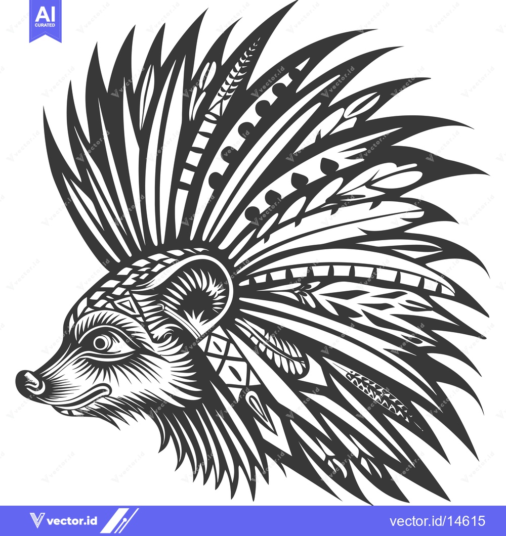 Premium Vector dari A detailed illustration of a stylized animal with a headdress of feath