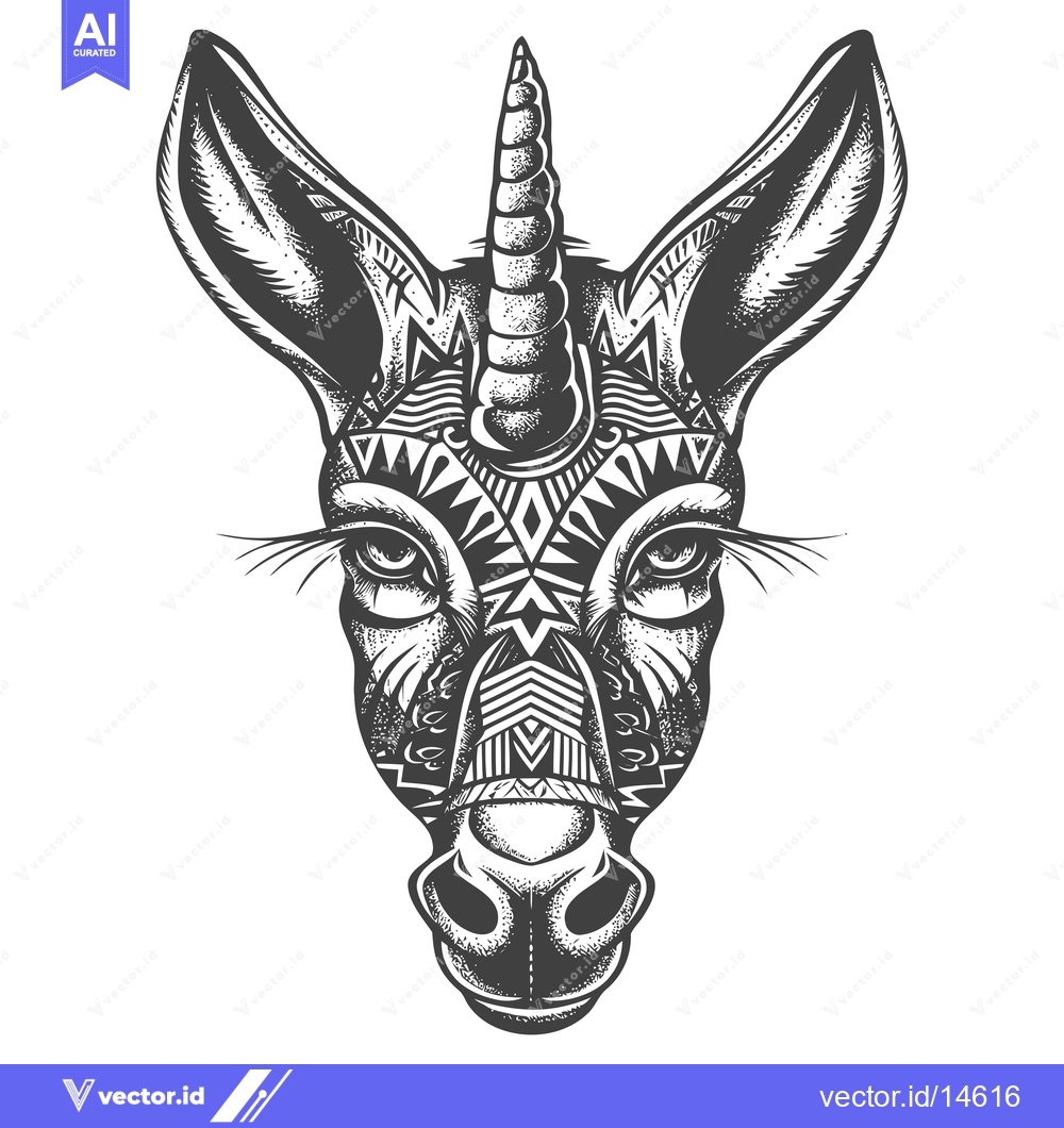 Premium Vector of A Detailed Illustration of a Unicorn's Head with Tribal-Inspired Geome