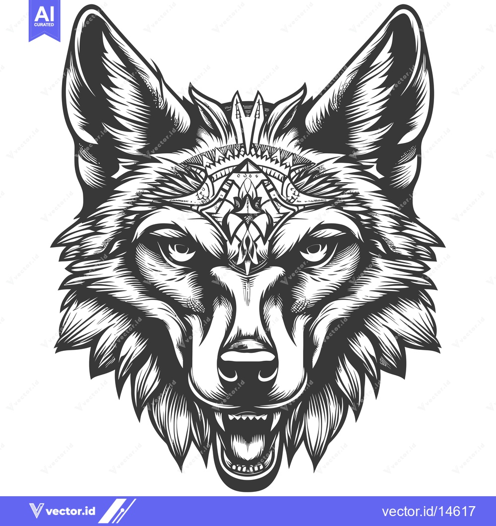 Premium Vector of A Detailed Illustration of a Wolf's Head with a Geometric Design