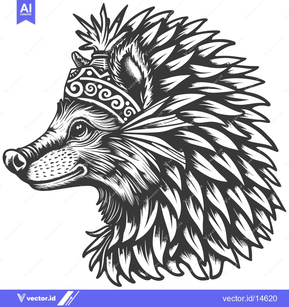 Premium Vector of A Detailed Illustration of a Wolf Wearing a Decorative Headdress