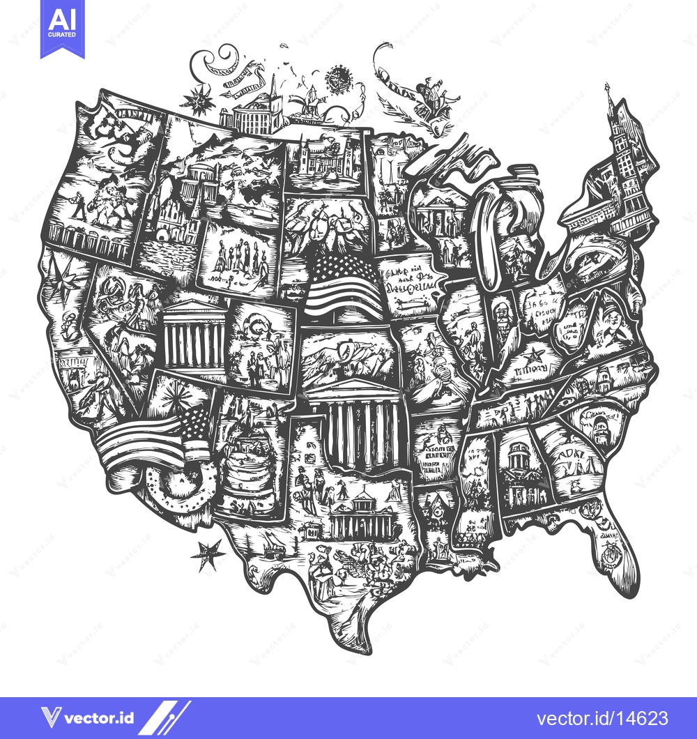 Premium Vector dari A Detailed Illustration of the United States with Historic and Symboli