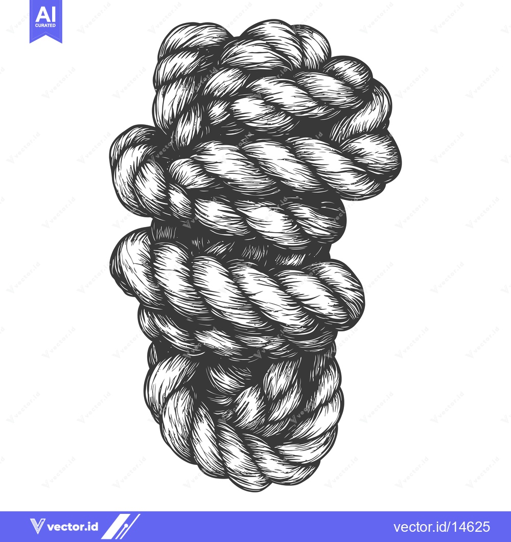 Premium Vector of A Detailed Ink Drawing of a Knotted Rope