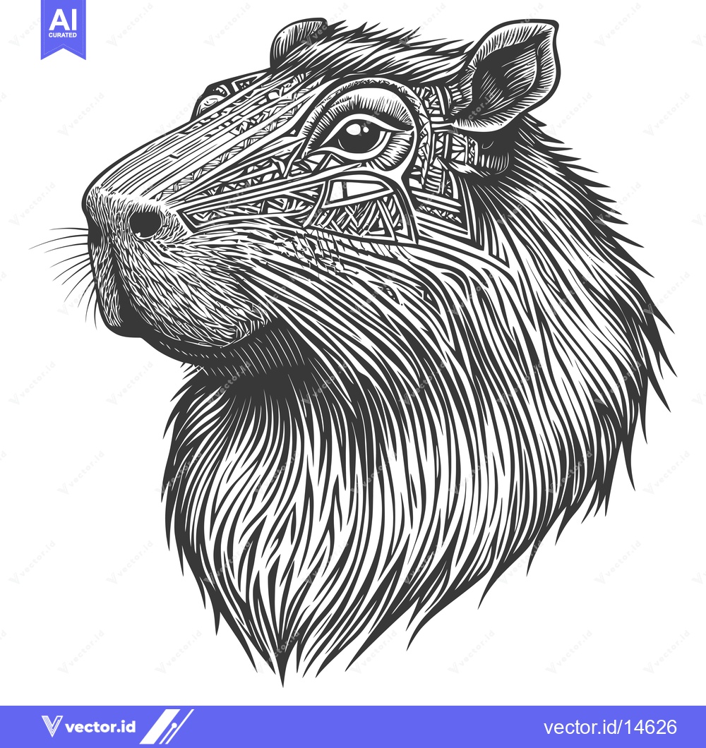 Premium Vector dari A detailed line art drawing of a capybara's head.