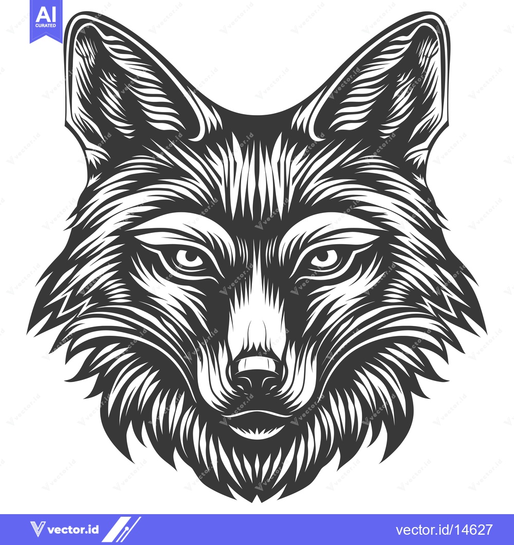 Premium Vector dari A Detailed Line Art Drawing of a Wolf's Head