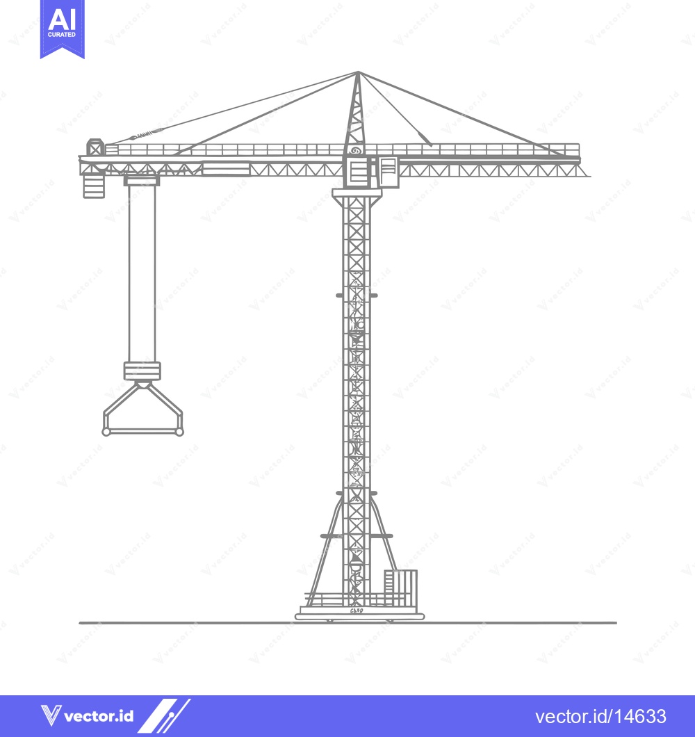 Premium Vector dari A Detailed Line Drawing of a Construction Crane
