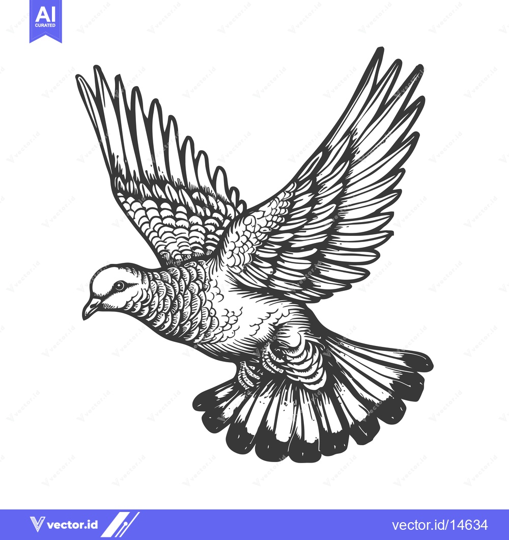 Premium Vector of A Detailed Line Drawing of a Dove in Flight