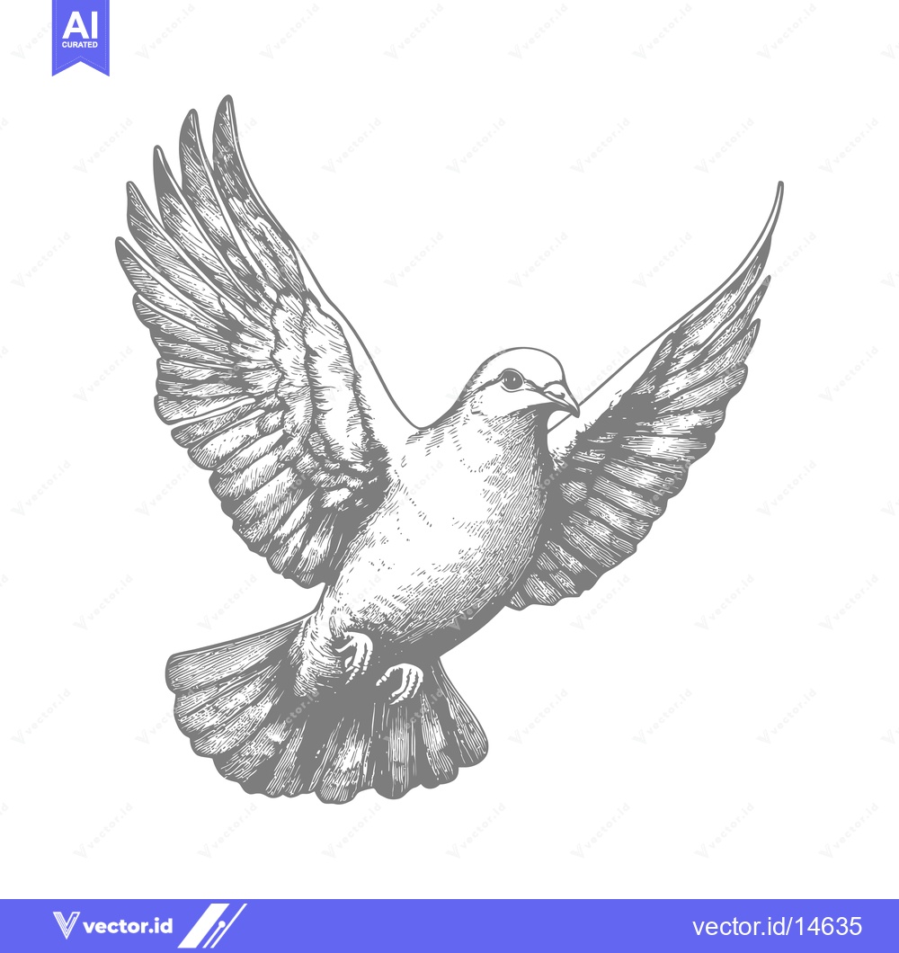 Premium Vector of A Detailed Line Drawing of a Dove in Flight