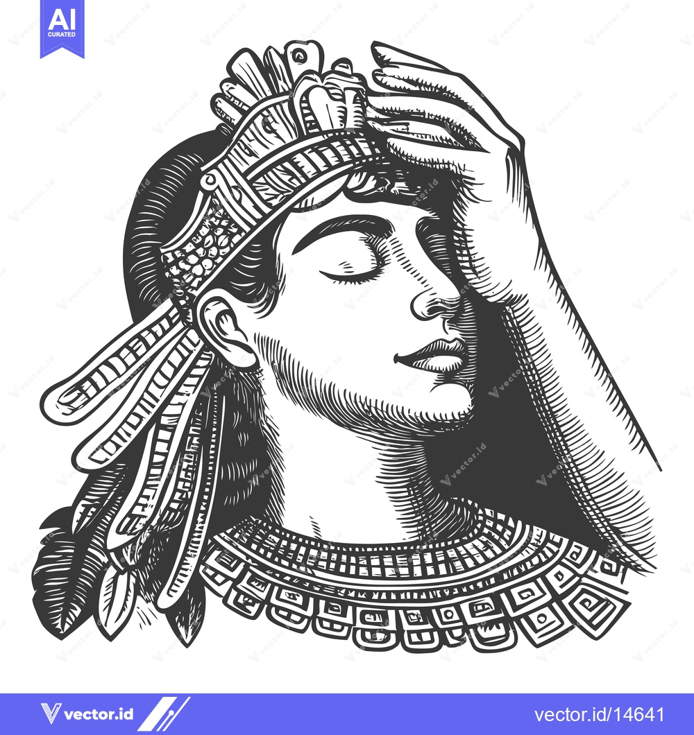 Premium Vector of A Detailed Line Drawing of a Woman in Ancient Mayan Attire