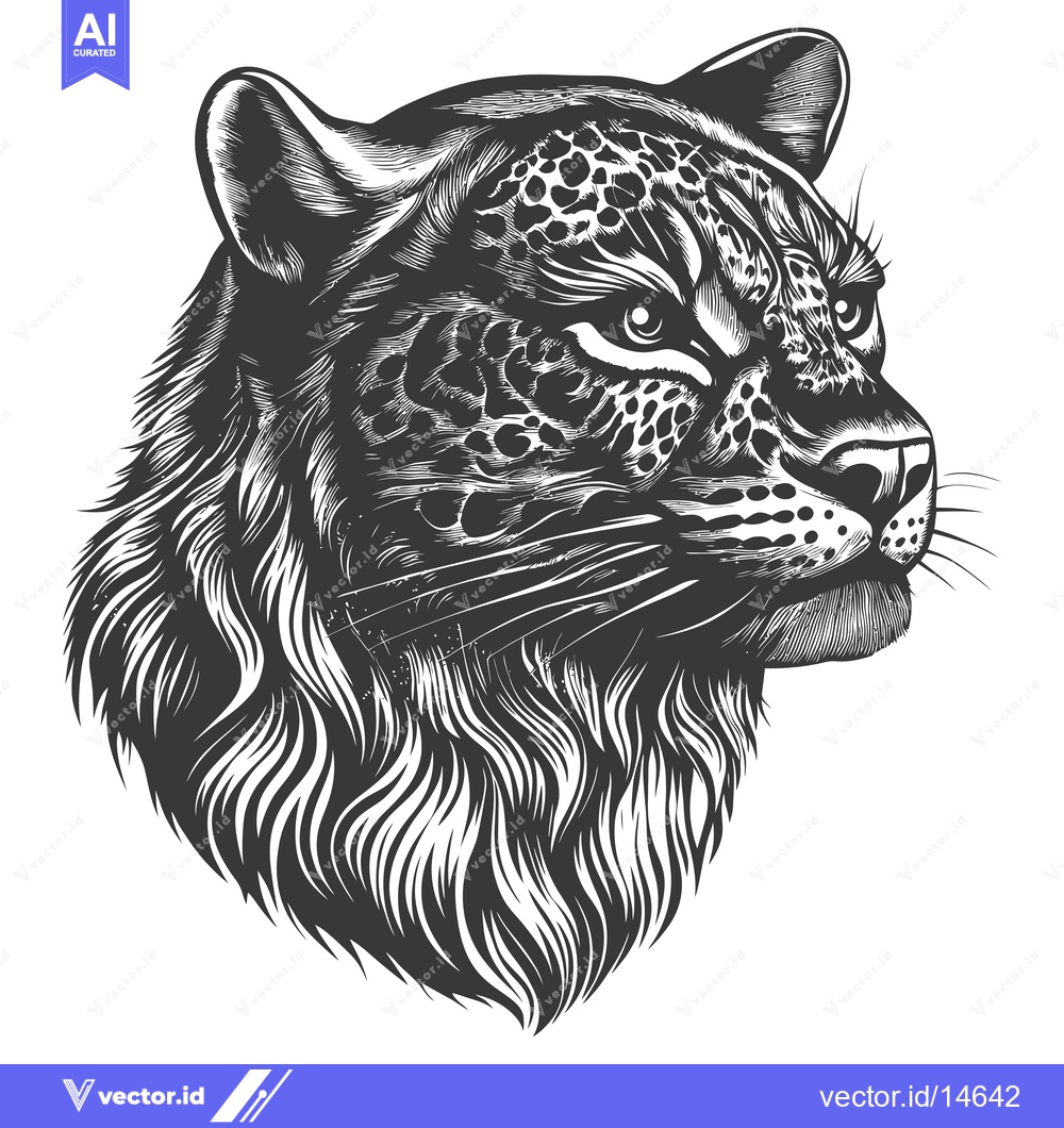 Premium Vector of A Detailed Monochromatic Illustration of a Leopard's Head