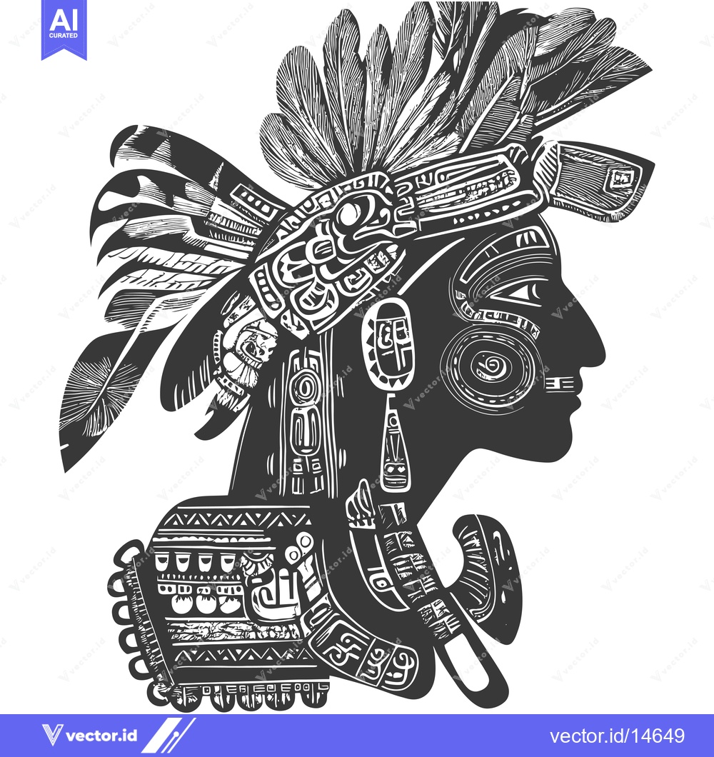 Premium Vector of A Detailed Profile of an Aztec Person with Elaborate Headdress