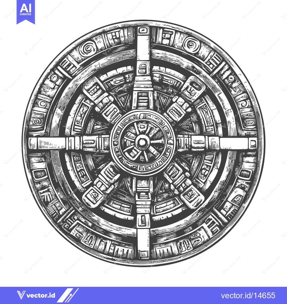 Premium Vector dari A Detailed Sketch of a Circular Mayan Design with Intricate Geometric