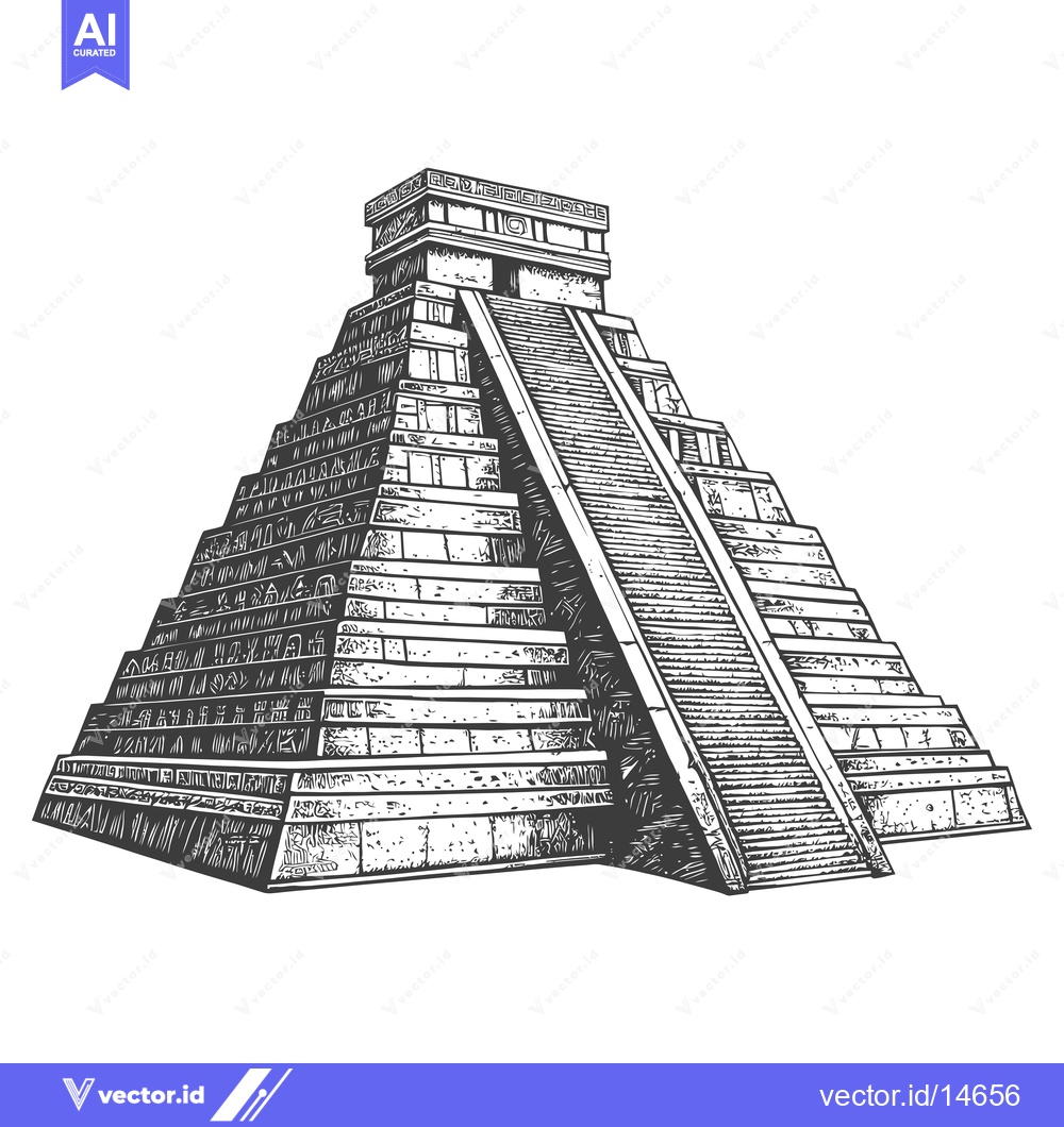 Premium Vector dari A Detailed Sketch of a Mayan Pyramid with Elaborate Carvings