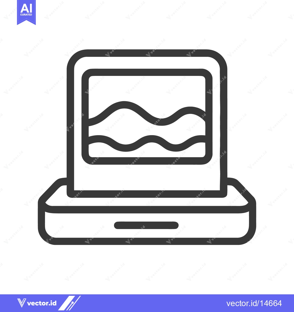 Premium Vector of Minimalist Laptop Icon with Wavy Screen Display, Outline Style