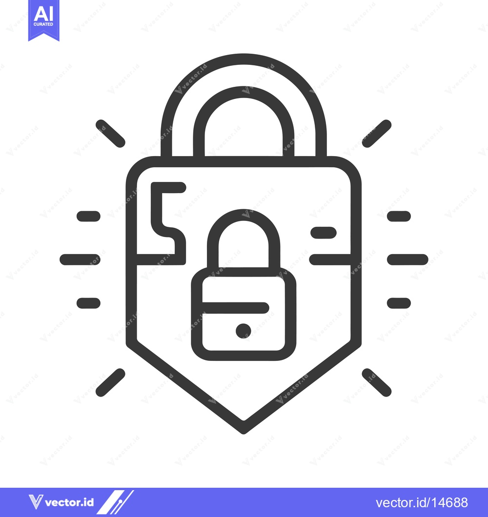 Premium Vector dari A digital shield with a padlock inside, surrounded by radiating lines