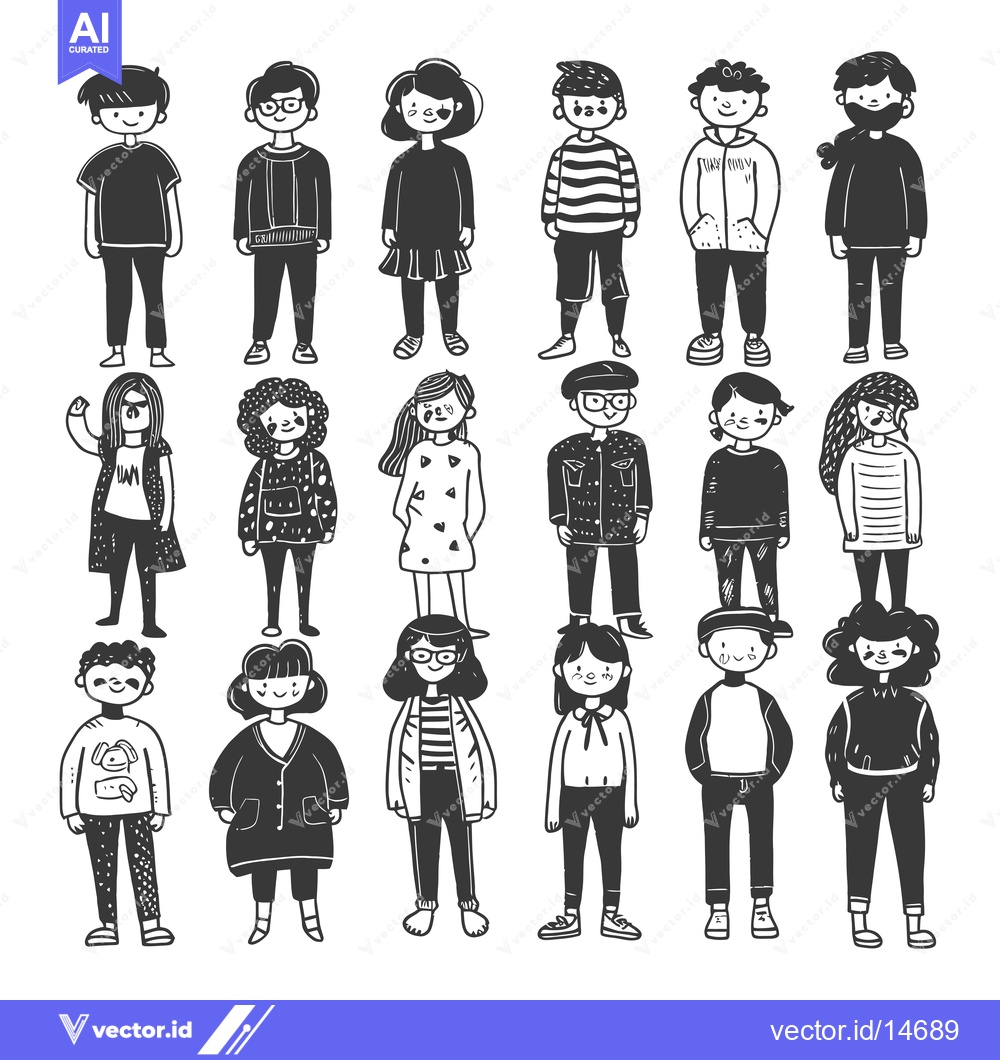 Premium Vector of A Diverse Group of Hand-Drawn People in Casual Attire