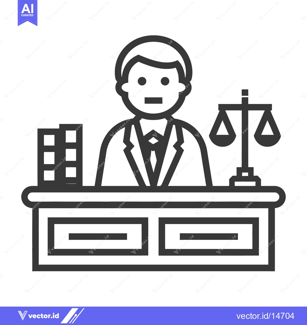 Premium Vector of A legal professional is seated behind a desk in a courtroom