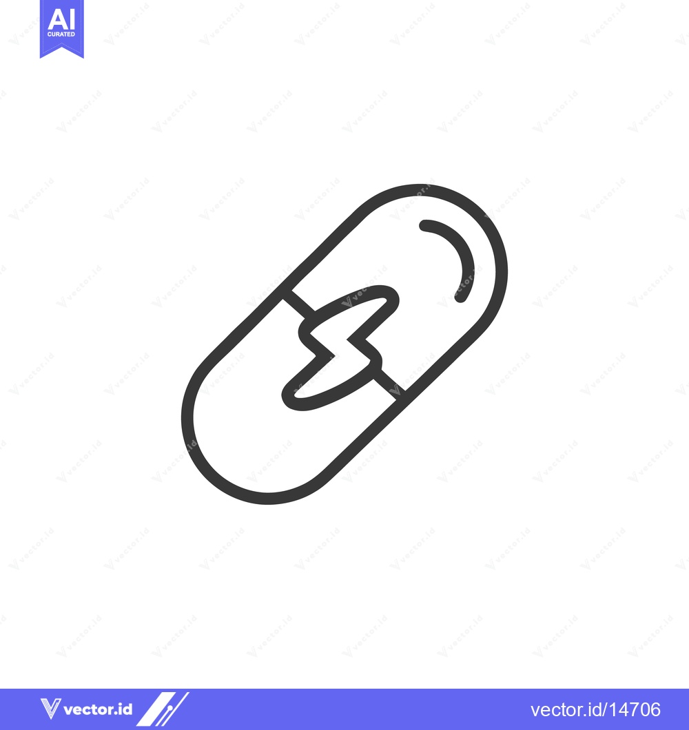Premium Vector of Minimalist Pill Icon with Lightning Bolt Symbol in Black Outline on Wh