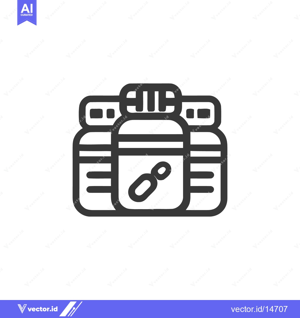 Premium Vector of Three Pill Bottles with Link Icon, Minimalist Line Art