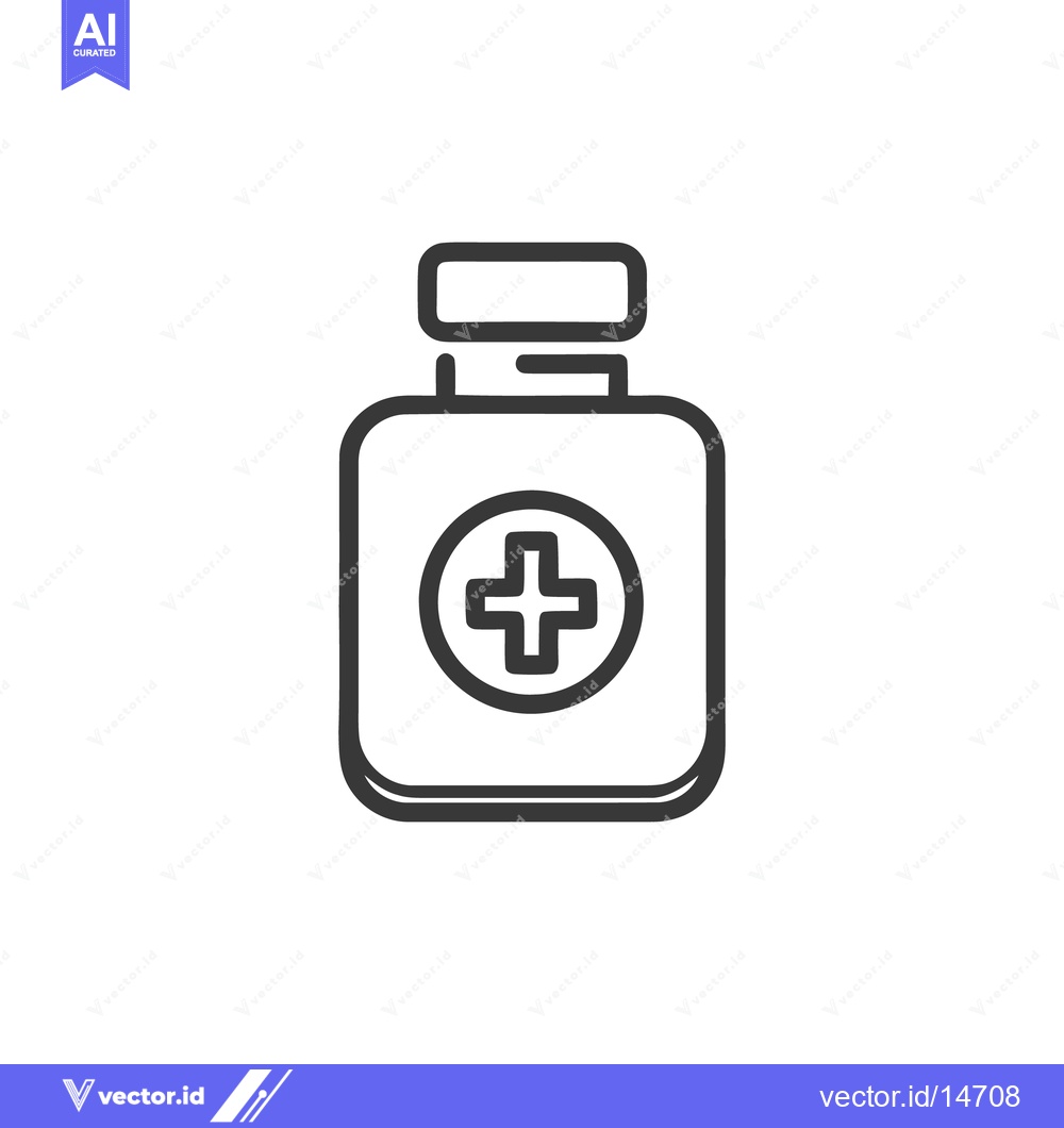 Premium Vector dari Minimalist Medicine Bottle Icon with Bold Outline and Medical Cross Sy