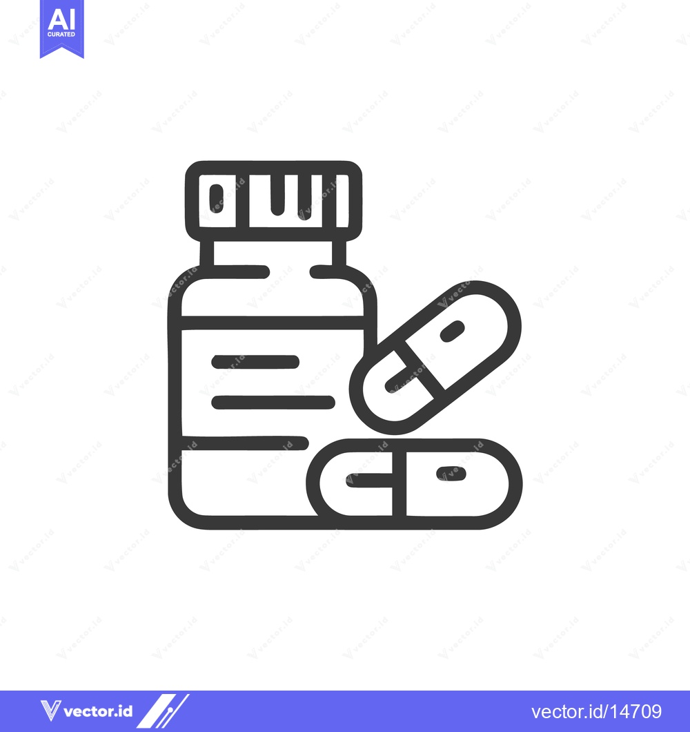 Premium Vector dari Minimalist Icon of Pill Bottle with Capsules, Medical Treatment